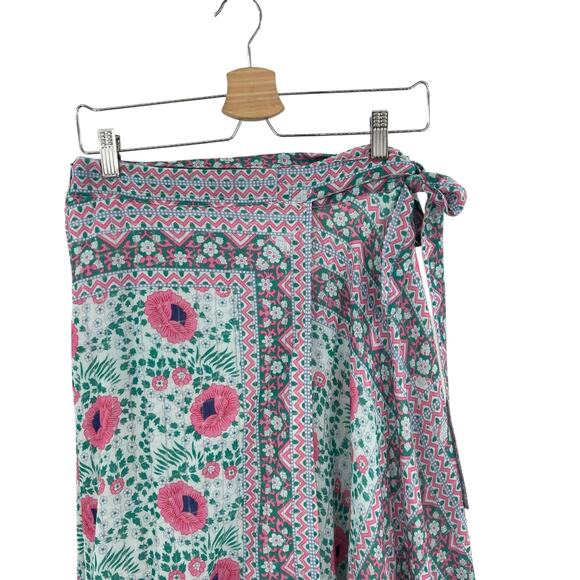 Fox in Gown Wrap Skirt Midi Floral Print‎ Teal Green Pink Size Medium Large - Picture 2 of 12
